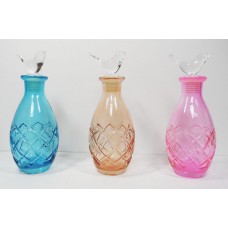 Set of 3 Glass Storage Bottles with Removable Glass Bird Tops  3 Colors 808412510878  262845151514